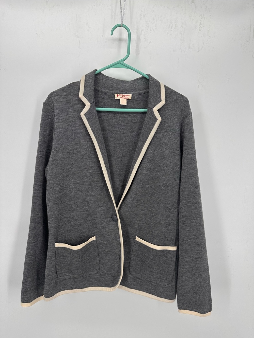 Brooks Brothers Charcoal Ivory Milano-Knit Rowing Blazer Sweater Jacket Size L
